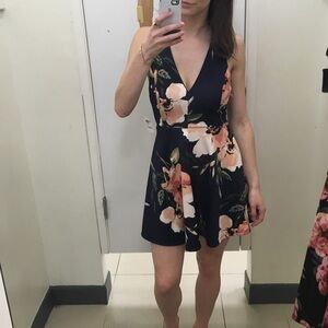 Charlotte Russe A-Line Floral Dress Plunge Neckline